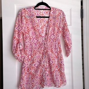 Fresh Produce button-down, tie- waist 3/4 sleeve tunic top